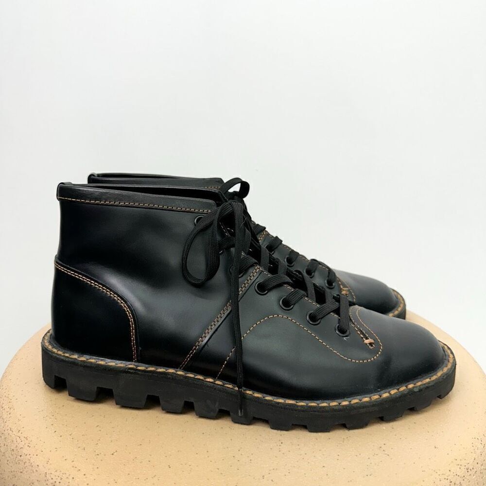 Coach Unisex Cordovan Black Leather Boxing Lace Up Round Toe Boot